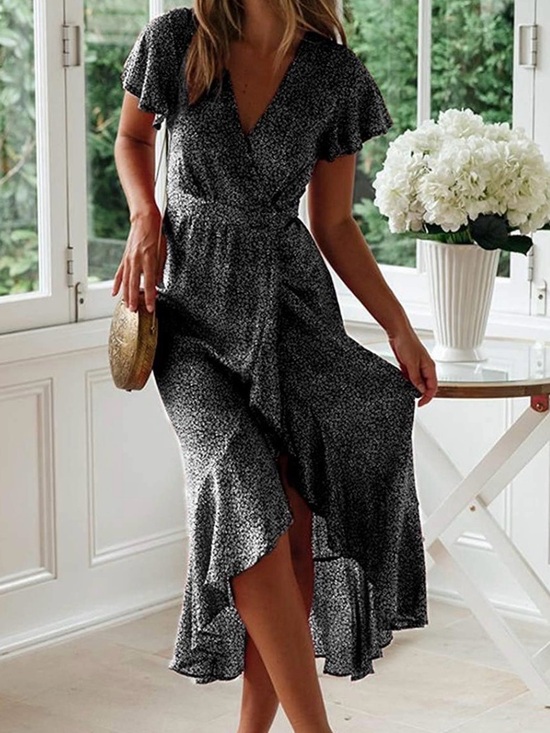 Zesica Dresses & Skirts - Black Floral Wrap Maxi Dress - small